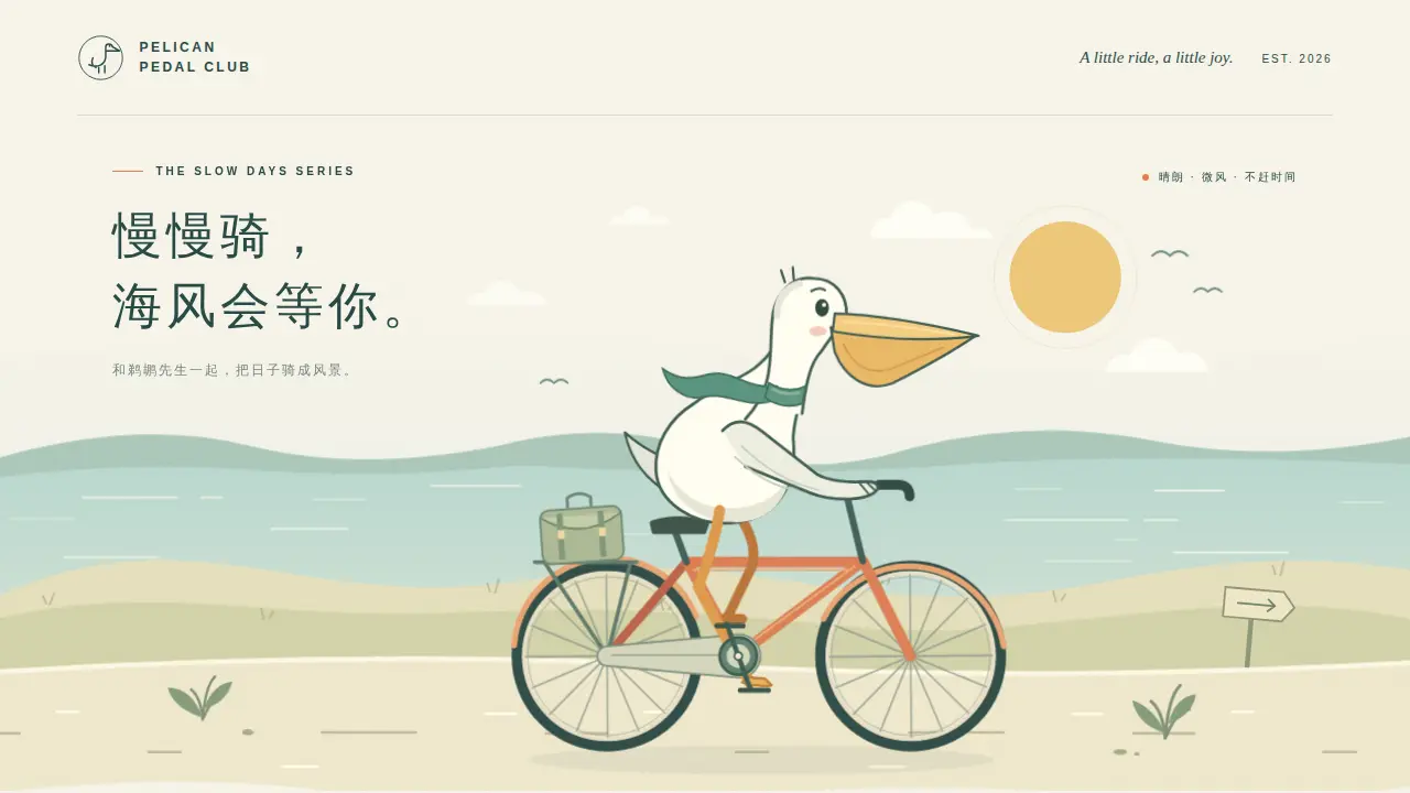 鹈鹕骑行的静态封面